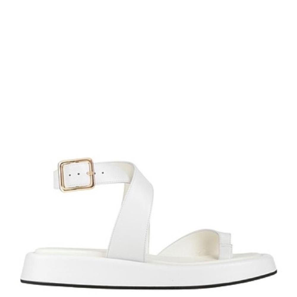 Women's White Ankle-Strap Platform Sandal with Gold Buckle US 5.5/ 36 EURO